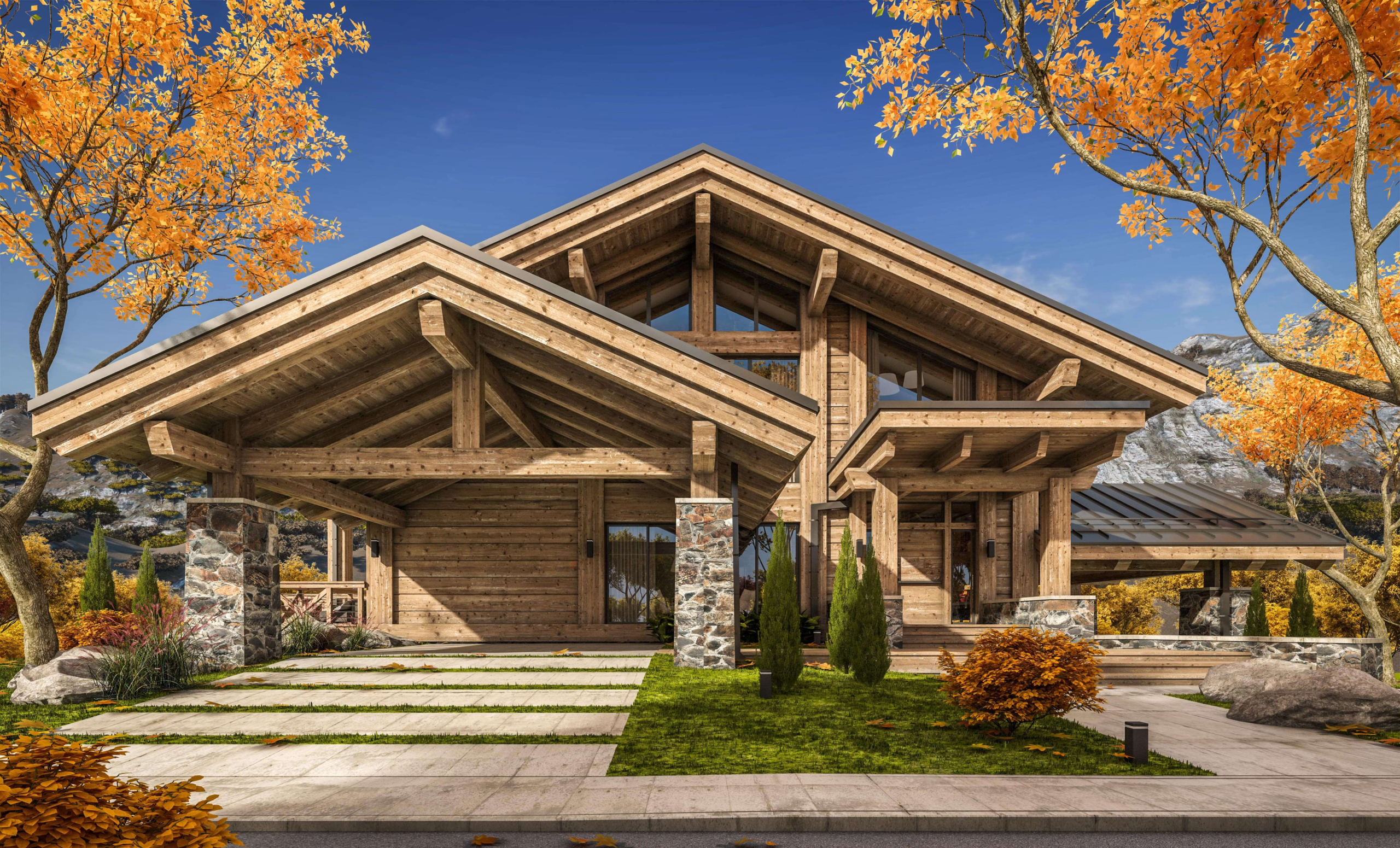 3D rendering of a custom mountain home in Colorado.