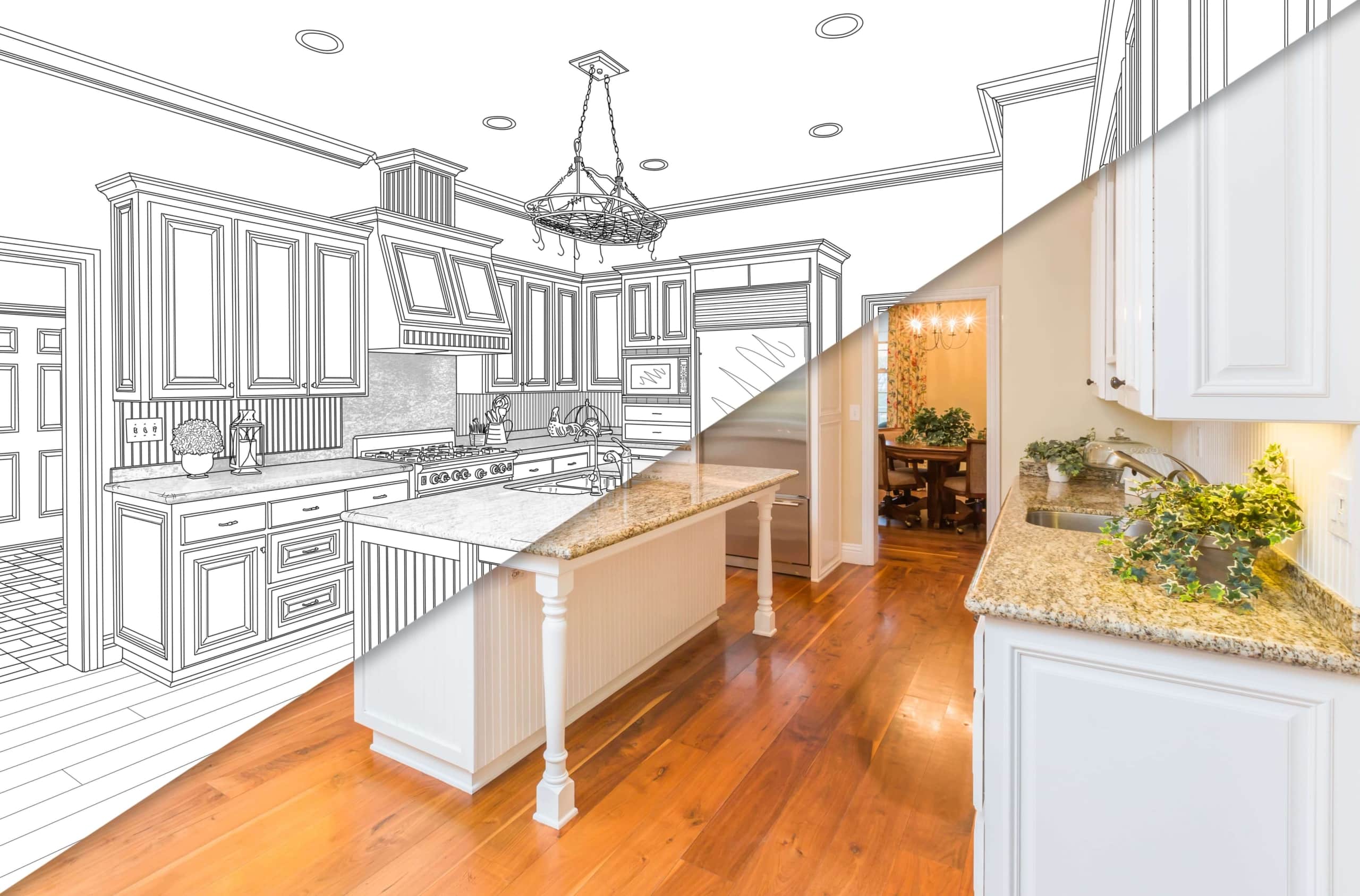 Rendition of a home remodeling in Denver, CO. Concept of a kitchen remodel.